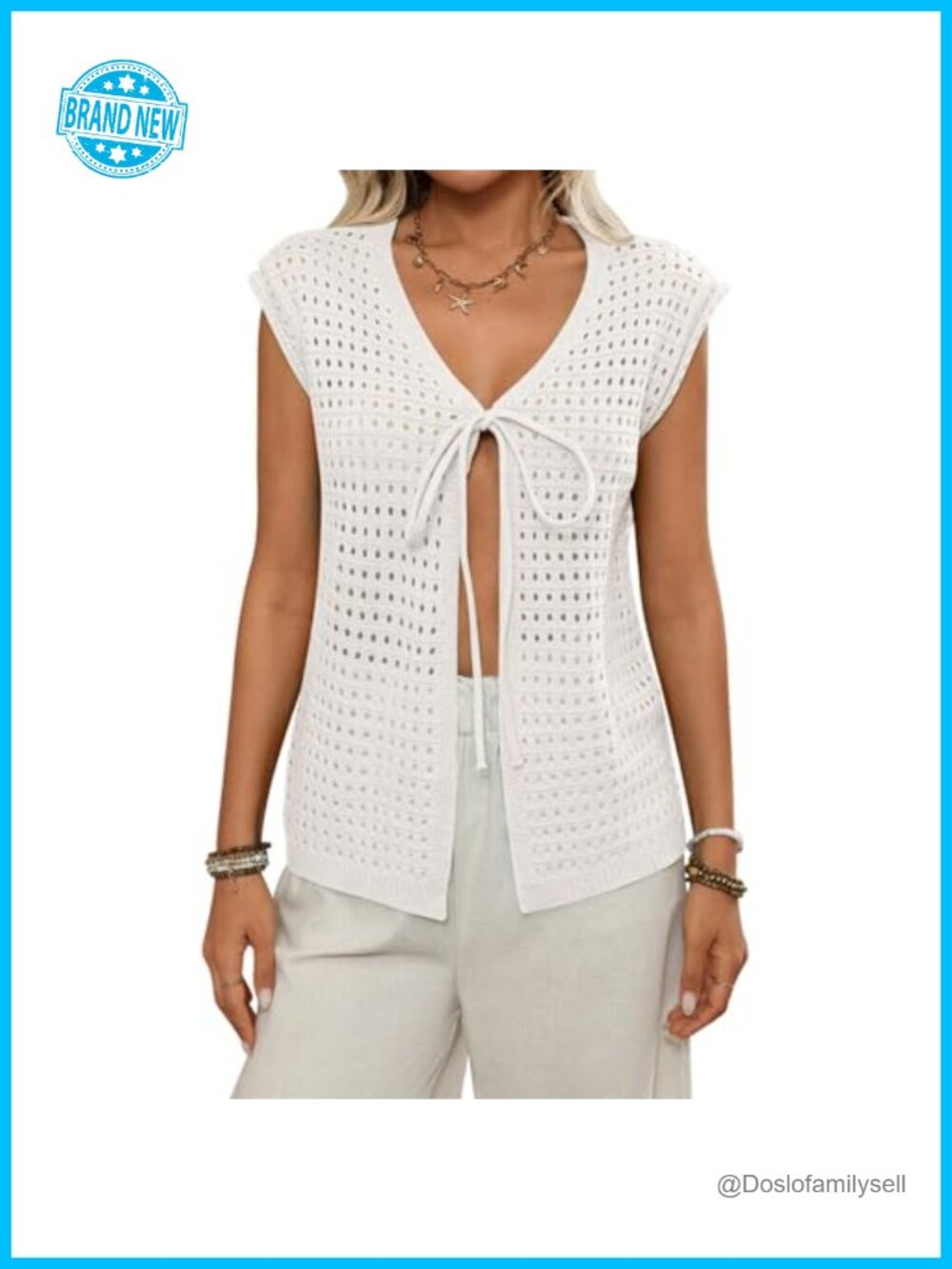 Women's Short Sleeve Cardigan Sweater Tie Front Crochet Knit Beach Cover Up
